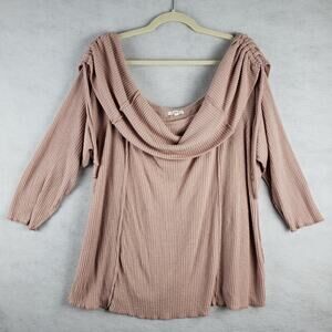 Maurices Women's 3X Cowl Neck Cinch Shoulder Sweater Blush Pink Ribbed‎ Coquette